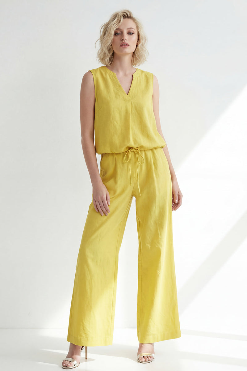 Load image into Gallery viewer, Butter Yellow V-Neck 2 Piece Wide Leg Business Suits