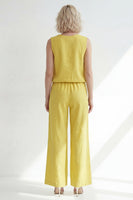 Load image into Gallery viewer, Butter Yellow V-Neck 2 Piece Wide Leg Business Suits