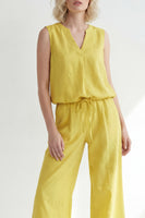 Load image into Gallery viewer, Butter Yellow V-Neck 2 Piece Wide Leg Business Suits