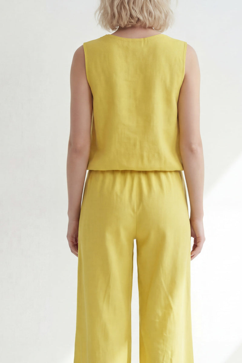 Load image into Gallery viewer, Butter Yellow V-Neck 2 Piece Wide Leg Business Suits