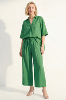 Load image into Gallery viewer, Half Sleeves Green Lapel Neck 2 Piece Wide Leg Business Suits