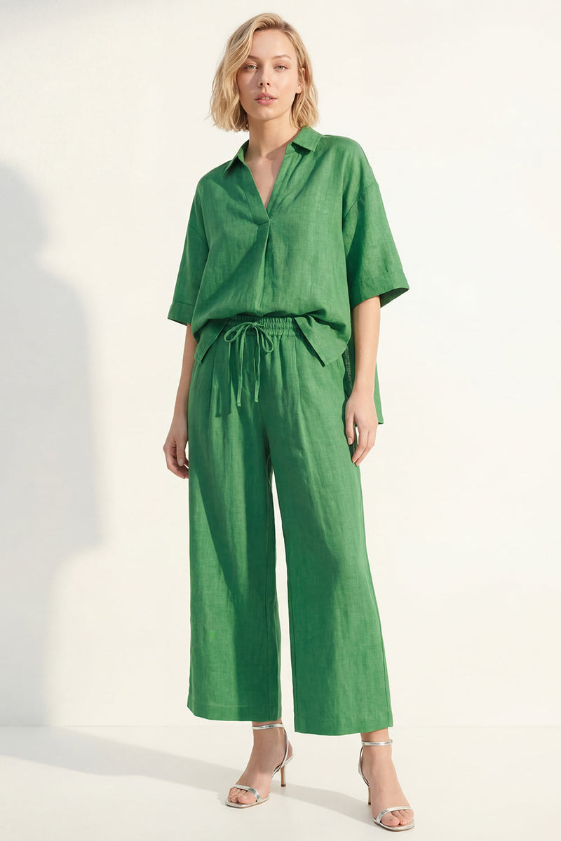 Load image into Gallery viewer, Half Sleeves Green Lapel Neck 2 Piece Wide Leg Business Suits