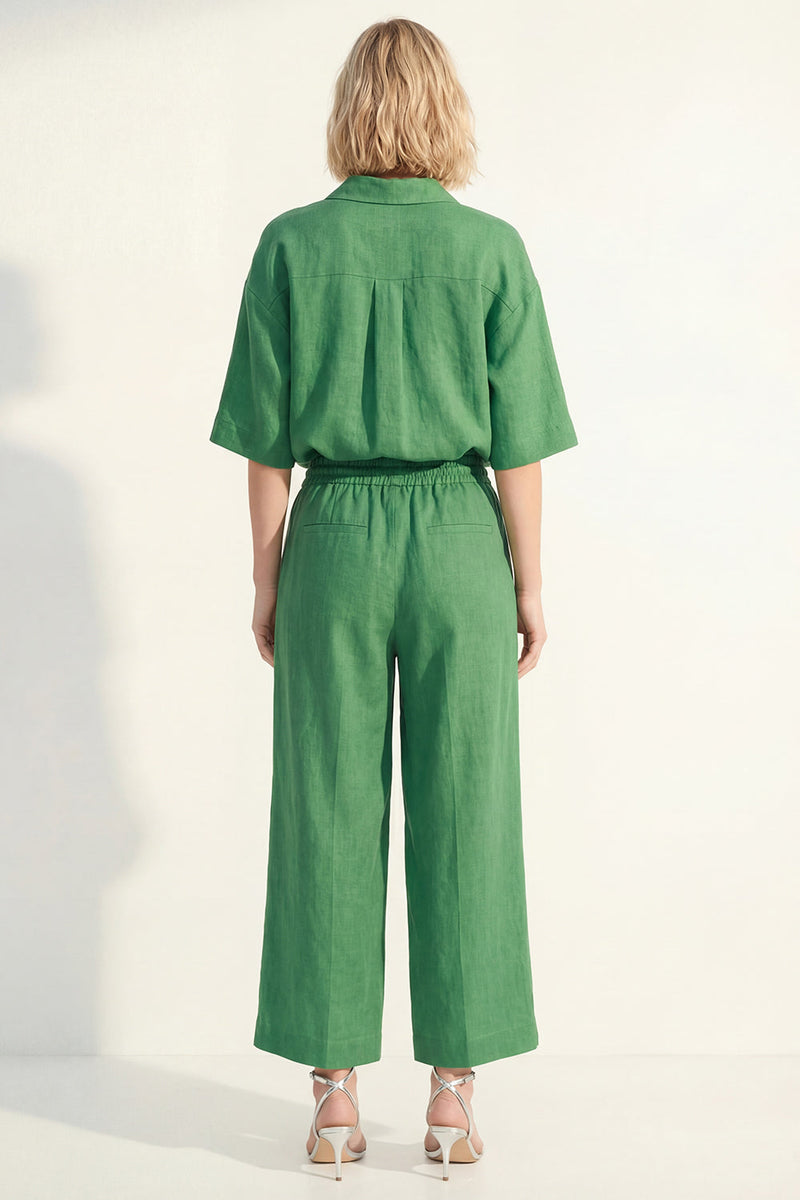 Load image into Gallery viewer, Half Sleeves Green Lapel Neck 2 Piece Wide Leg Business Suits