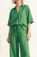 Load image into Gallery viewer, Half Sleeves Green Lapel Neck 2 Piece Wide Leg Business Suits