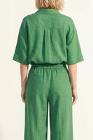 Load image into Gallery viewer, Half Sleeves Green Lapel Neck 2 Piece Wide Leg Business Suits