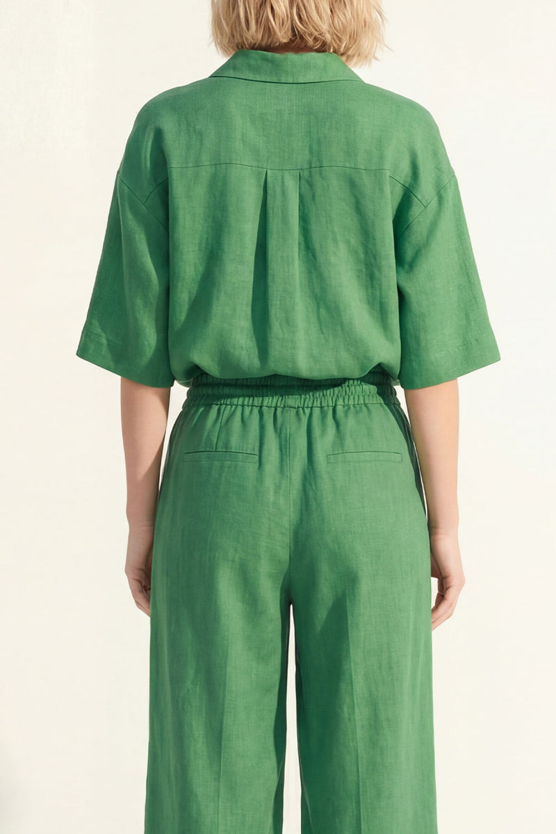 Load image into Gallery viewer, Half Sleeves Green Lapel Neck 2 Piece Wide Leg Business Suits