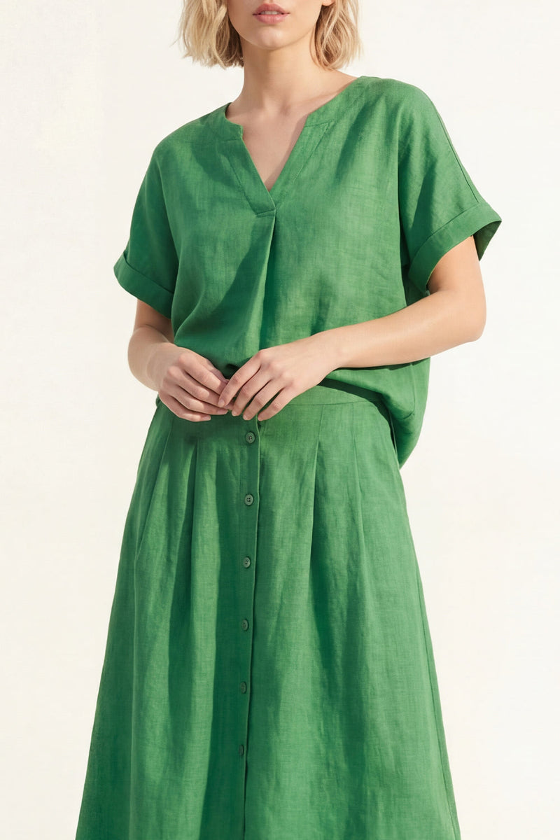 Load image into Gallery viewer, Short Sleeves Green 2 Piece V-Neck Business Suits