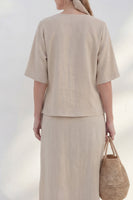Load image into Gallery viewer, Half Sleeves Khaki 2 Piece V-Neck Business Suits with Slit