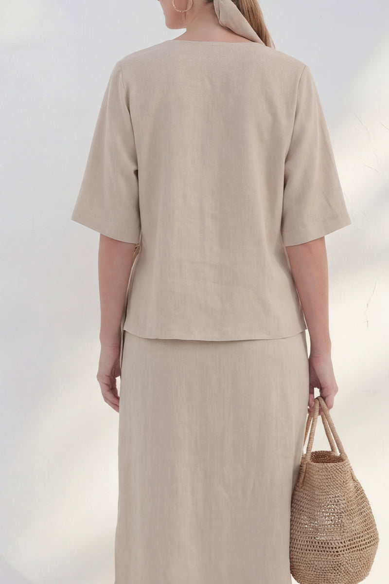 Load image into Gallery viewer, Half Sleeves Khaki 2 Piece V-Neck Business Suits with Slit