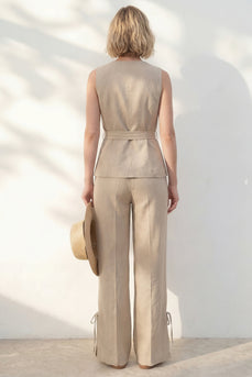 2 Piece Khaki Shawl Lapel Business Suits with Belt