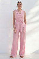 Load image into Gallery viewer, V Neck Pink Slim Fit One Piece Business Jumpsuits with Pockets