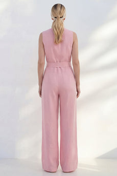 V Neck Pink Slim Fit One Piece Business Jumpsuits with Pockets
