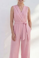 Load image into Gallery viewer, V Neck Pink Slim Fit One Piece Business Jumpsuits with Pockets