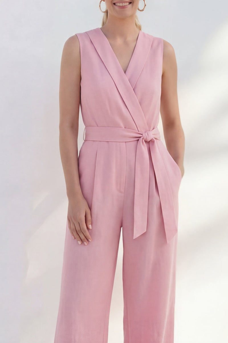 Load image into Gallery viewer, V Neck Pink Slim Fit One Piece Business Jumpsuits with Pockets