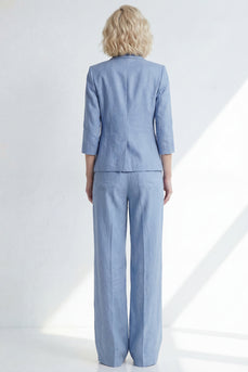 Dusty Blue Notched Lapel Single Breasted 2 Piece Business Suits with Pockets