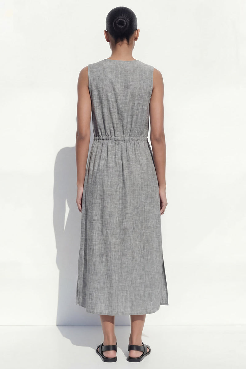 Load image into Gallery viewer, V Neck Single Breasted Grey Work Dress with Slit