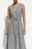 Load image into Gallery viewer, V Neck Single Breasted Grey Work Dress with Slit