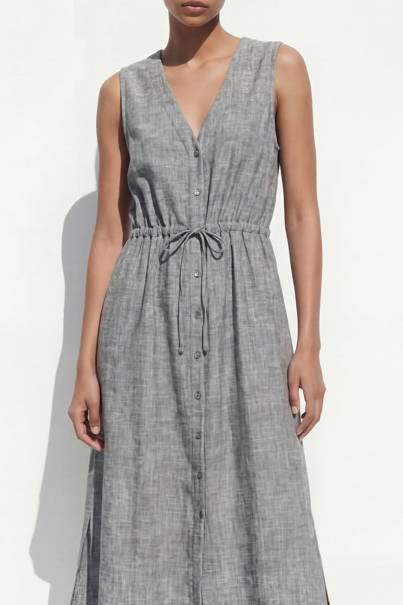 Load image into Gallery viewer, V Neck Single Breasted Grey Work Dress with Slit