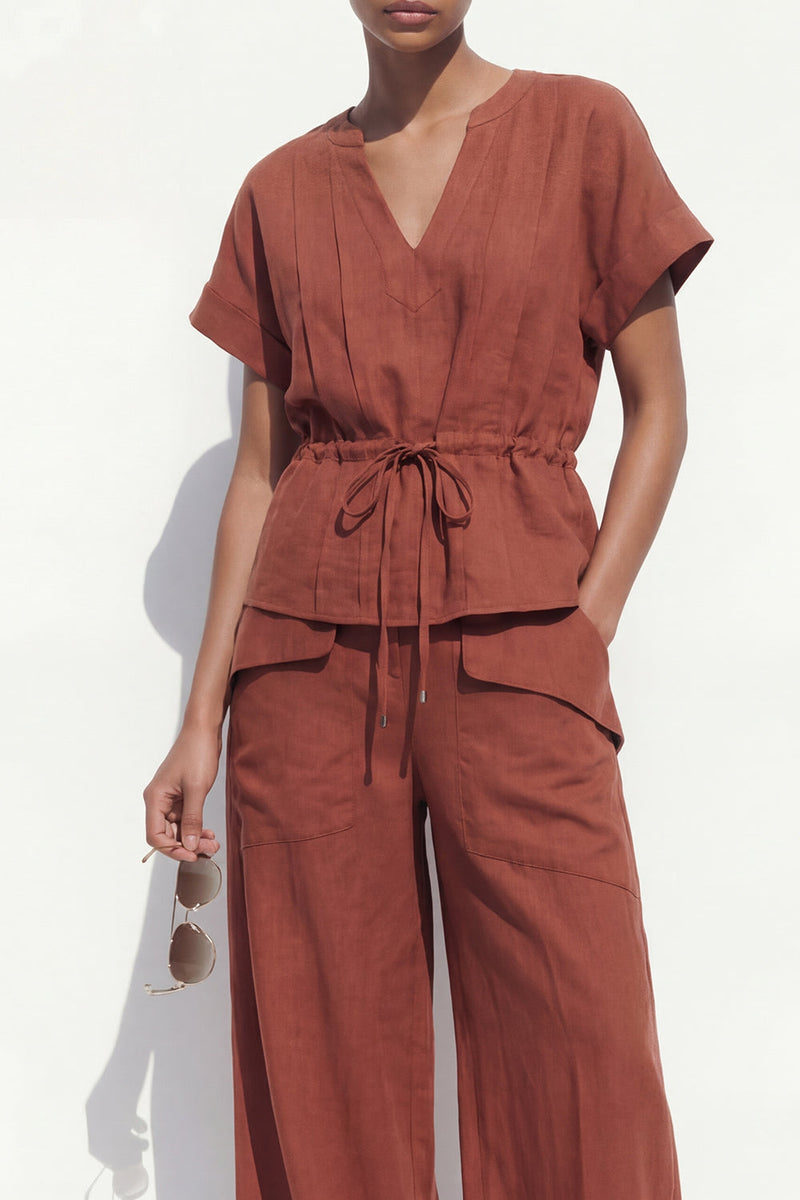 Load image into Gallery viewer, Caramel V-Neck Short Sleeves 2 Piece Business Suits with Pockets