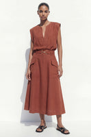 Load image into Gallery viewer, Carmel V Neck 2 Piece Cap Sleeves Business Suits with Belt