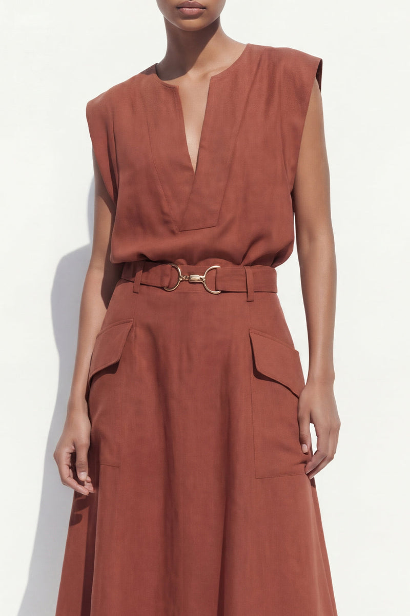 Load image into Gallery viewer, Carmel V Neck 2 Piece Cap Sleeves Business Suits with Belt
