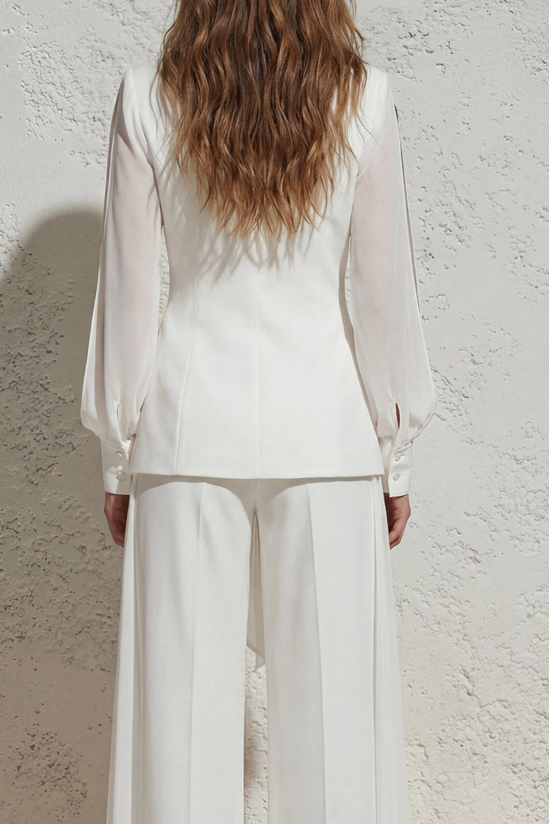 Load image into Gallery viewer, White Notched Lapel 2 Piece Wide Leg Business Suits with Pockets