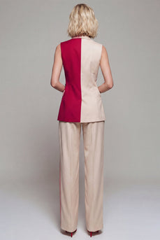 Light Khaki 2 Piece Double Breasted Color Block Notched Lapel Business Suits