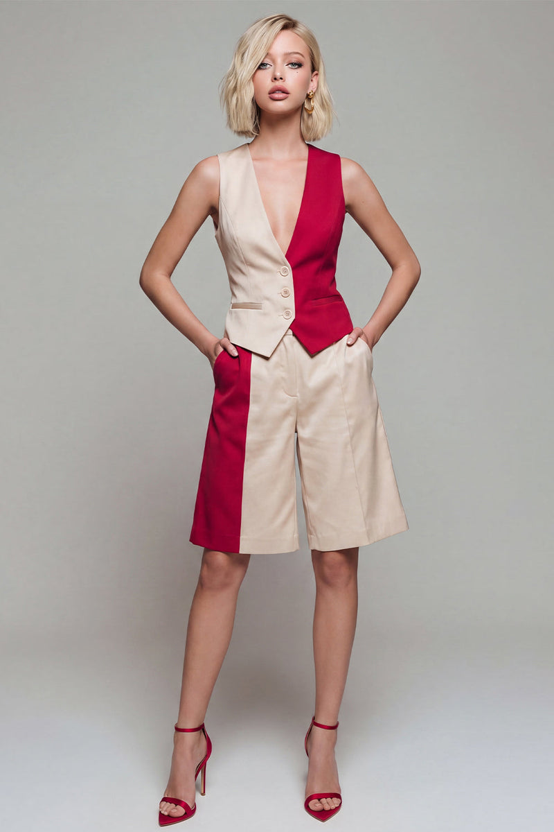 Load image into Gallery viewer, Shawl Lapel Single Breasted Light Khaki 2 Piece Color Block Business Suits with Pockets