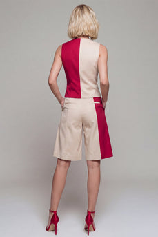 Shawl Lapel Single Breasted Light Khaki 2 Piece Color Block Business Suits with Pockets