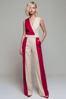 Load image into Gallery viewer, Light Khaki Double Breasted Shawl Lapel Color Block Jumpsuits with Pockets