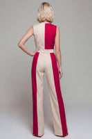Load image into Gallery viewer, Light Khaki Double Breasted Shawl Lapel Color Block Jumpsuits with Pockets