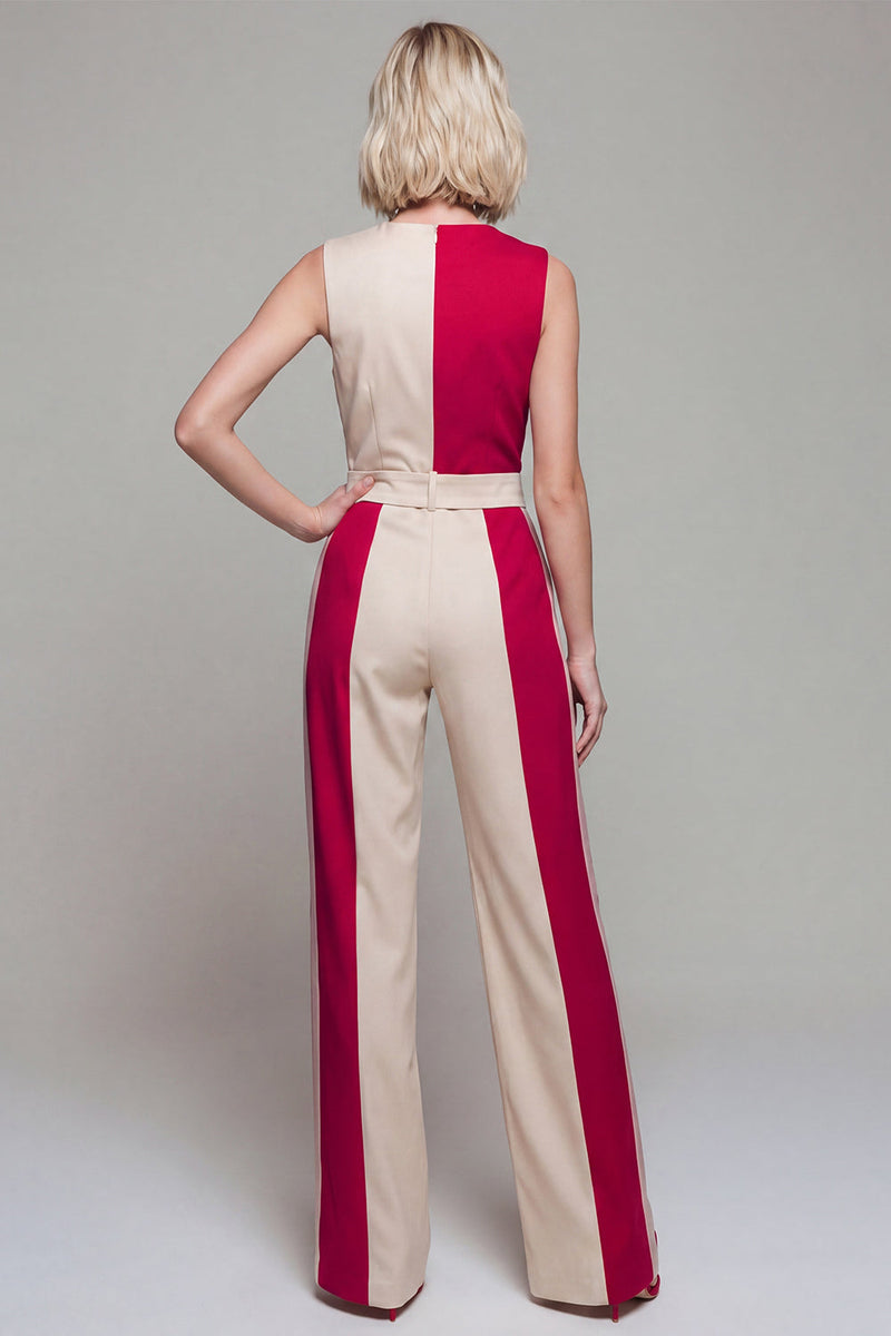 Load image into Gallery viewer, Light Khaki Double Breasted Shawl Lapel Color Block Jumpsuits with Pockets
