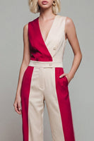 Load image into Gallery viewer, Light Khaki Double Breasted Shawl Lapel Color Block Jumpsuits with Pockets