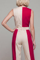 Load image into Gallery viewer, Light Khaki Double Breasted Shawl Lapel Color Block Jumpsuits with Pockets