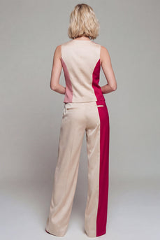 Shawl Lapel Light Khaki Wide Leg 2 Piece Single Breasted Color Block Business Suits