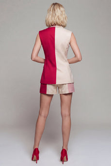 Light Khaki Double Breasted 2 Piece Notched Lapel Color Block Patchwork Business Suits