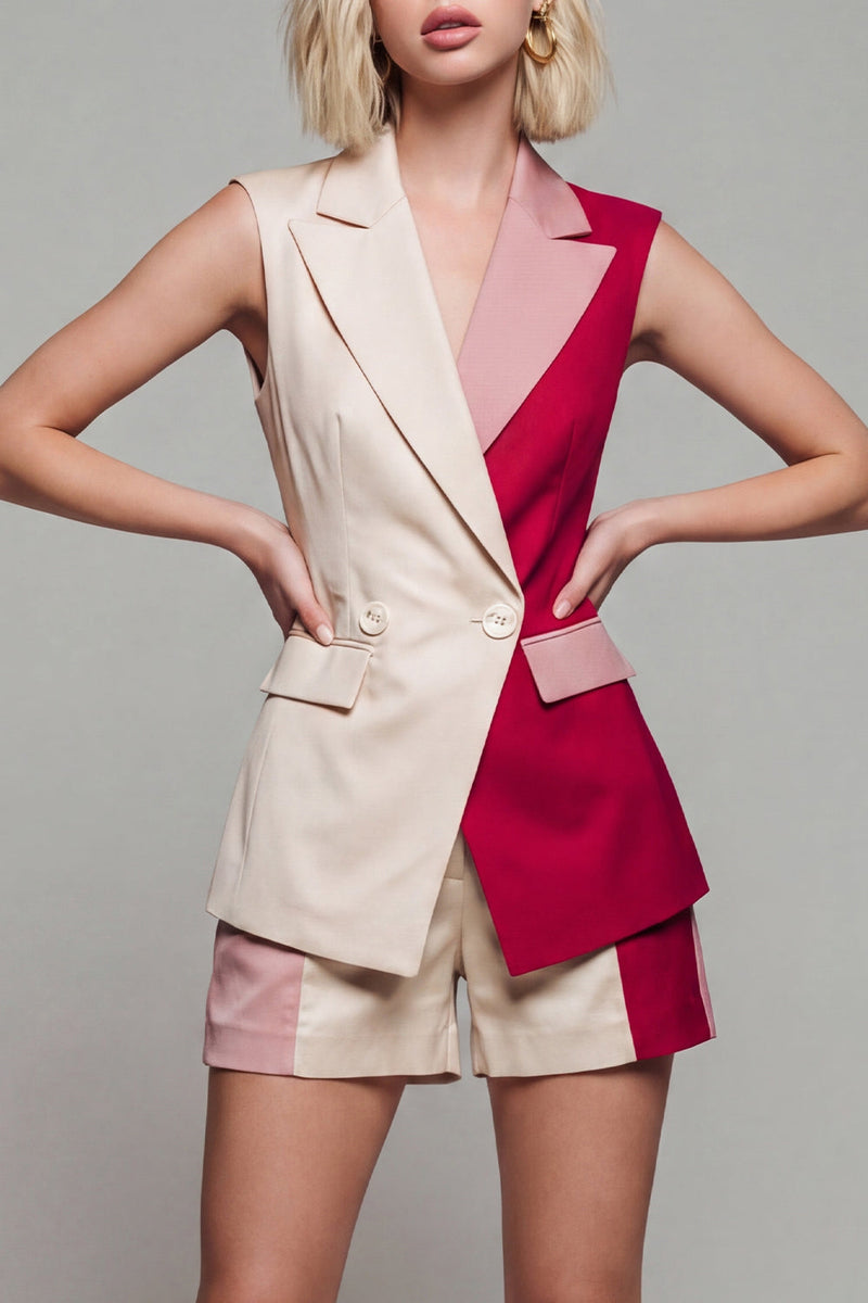 Load image into Gallery viewer, Light Khaki Double Breasted 2 Piece Notched Lapel Color Block Patchwork Business Suits