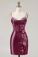 Load image into Gallery viewer, Floral Navy Tight Corset Short Prom Dress with Beading