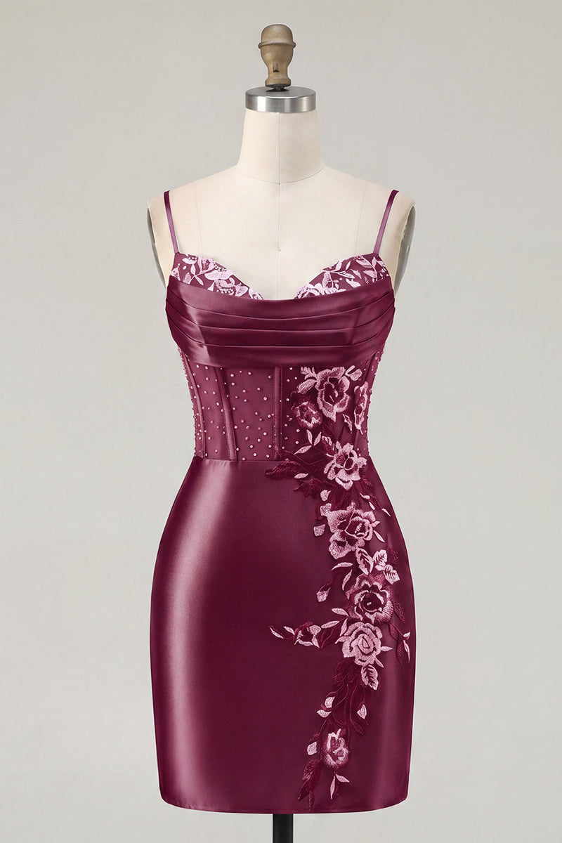 Load image into Gallery viewer, Floral Navy Tight Corset Short Prom Dress with Beading