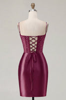 Load image into Gallery viewer, Floral Navy Tight Corset Short Prom Dress with Beading