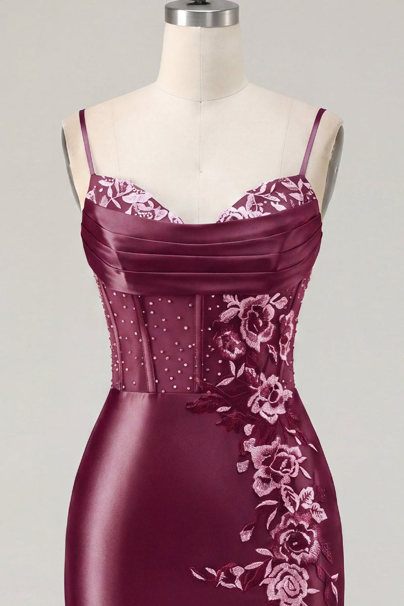 Load image into Gallery viewer, Floral Navy Tight Corset Short Prom Dress with Beading