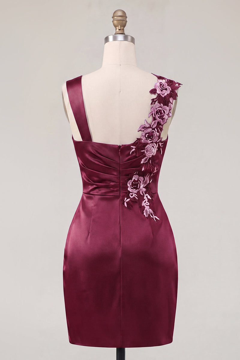 Load image into Gallery viewer, Floral Thick Straps Ruched Navy Tight Short Prom Dress