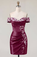 Load image into Gallery viewer, Off the Shoulder Floral Ruched Navy Tight Short Prom Dress