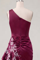 Load image into Gallery viewer, One Shoulder Floral Navy Tight Ruched Short Prom Dress with Ruffles