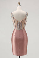 Load image into Gallery viewer, Sparkly Blush Beaded Tight Corset Short Spaghetti Straps Prom Dress