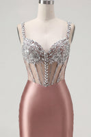 Load image into Gallery viewer, Sparkly Blush Beaded Tight Corset Short Spaghetti Straps Prom Dress