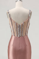 Load image into Gallery viewer, Sparkly Blush Beaded Tight Corset Short Spaghetti Straps Prom Dress