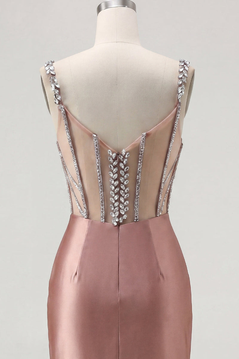 Load image into Gallery viewer, Sparkly Blush Beaded Tight Corset Short Spaghetti Straps Prom Dress
