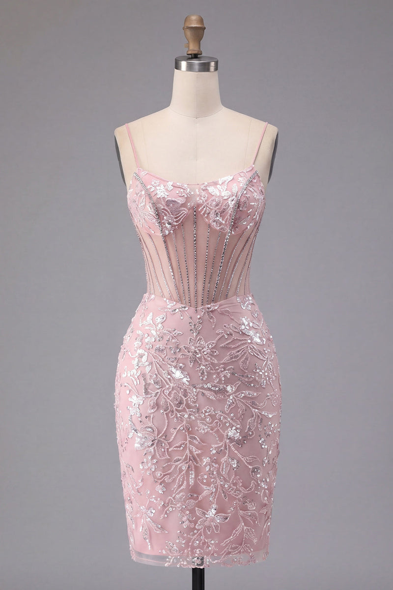 Load image into Gallery viewer, Sparkly Dark Green Corset Tight Floral Short Prom Dress with Beading