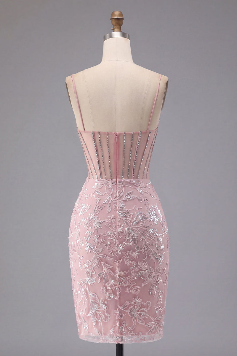 Load image into Gallery viewer, Sparkly Dark Green Corset Tight Floral Short Prom Dress with Beading